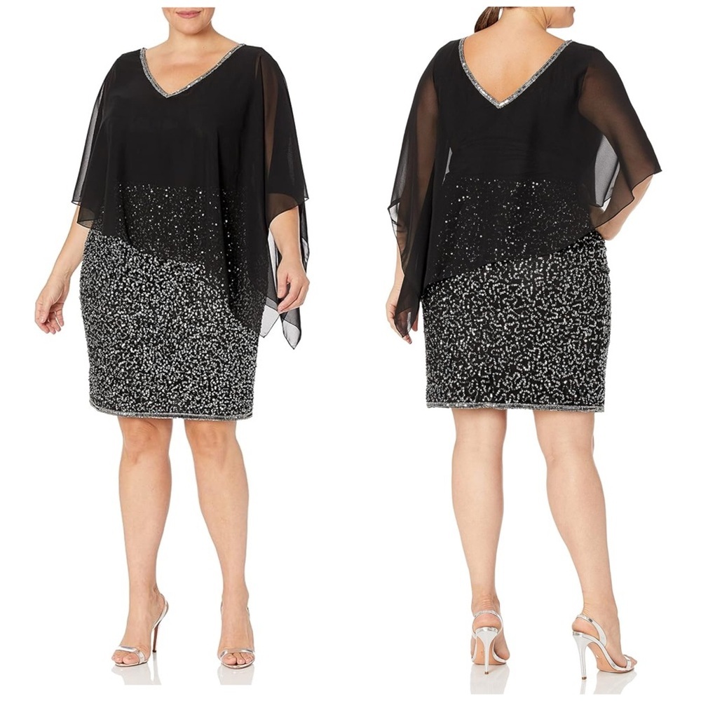 J Kara Caplet Short Cocktail Beaded Sequins Dress